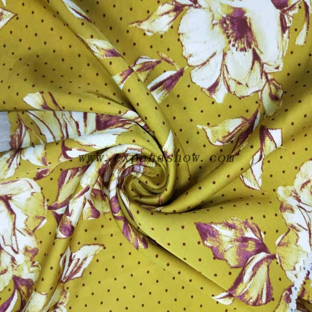 Fancy women dresses fabric polyester spandex printed high quality twill heavy weight satin fabric 
