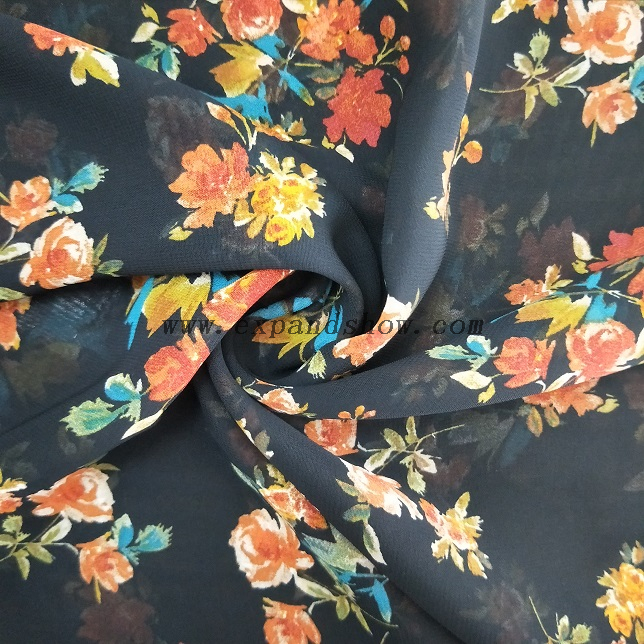 Fancy printed women dresses fabric polyester 75D chiffon fabric 