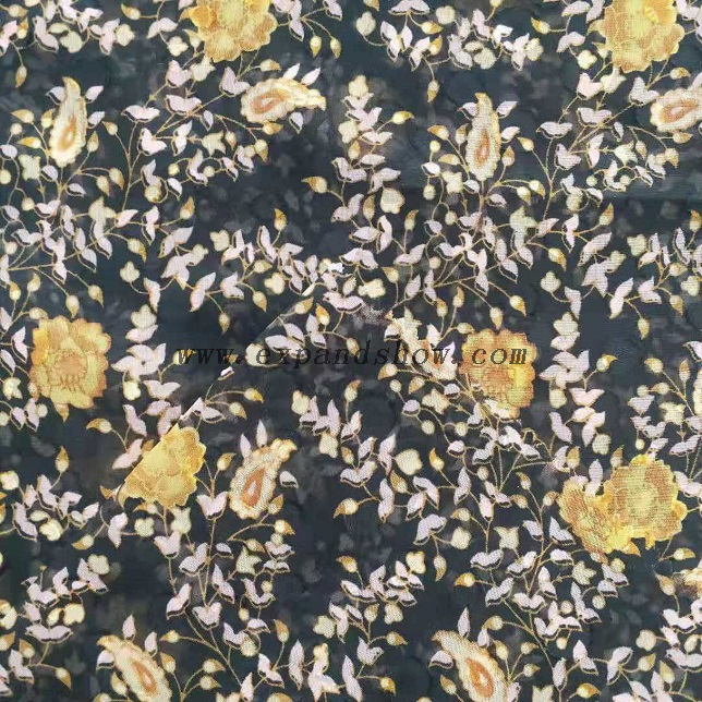 Fancy women dresses fabric polyester chiffon jacquard printed