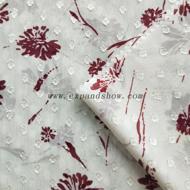 Fancy women dresses fabric polyester chiffon jacquard printed 