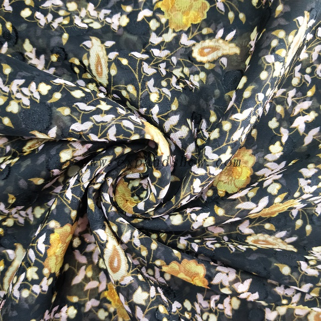 Fancy women dresses fabric polyester chiffon jacquard printed