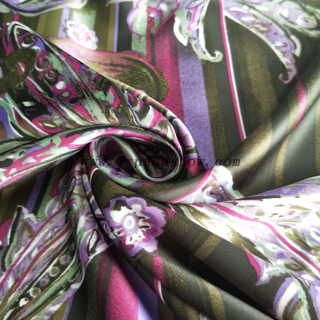 Fancy women dresses fabric polyester high quality satin spandex printed 